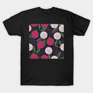 Beautiful pattern with dragonfruits, scary eyes starring in the dark T-Shirt